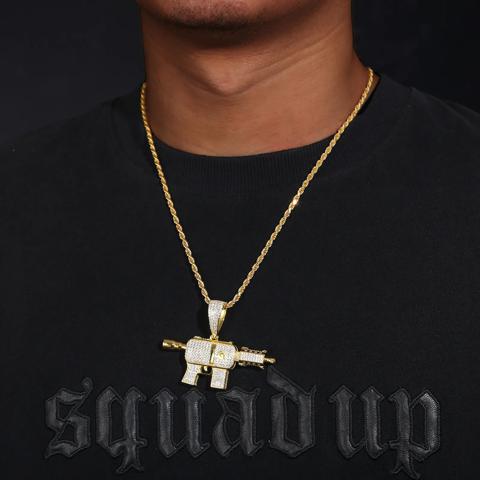 MOISSANITE SUBMACHINE GUN PENDANT IN STERLING SILVER - Image 3