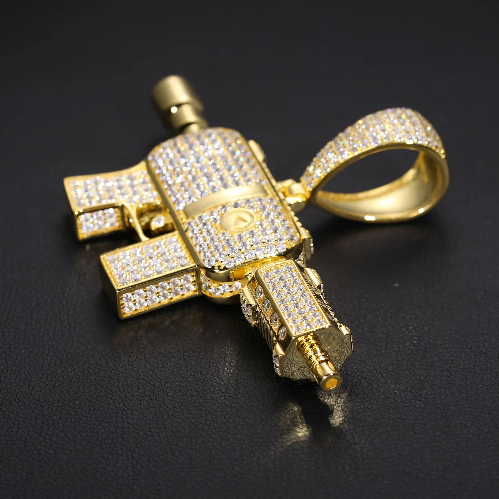 MOISSANITE SUBMACHINE GUN PENDANT IN STERLING SILVER - Image 4