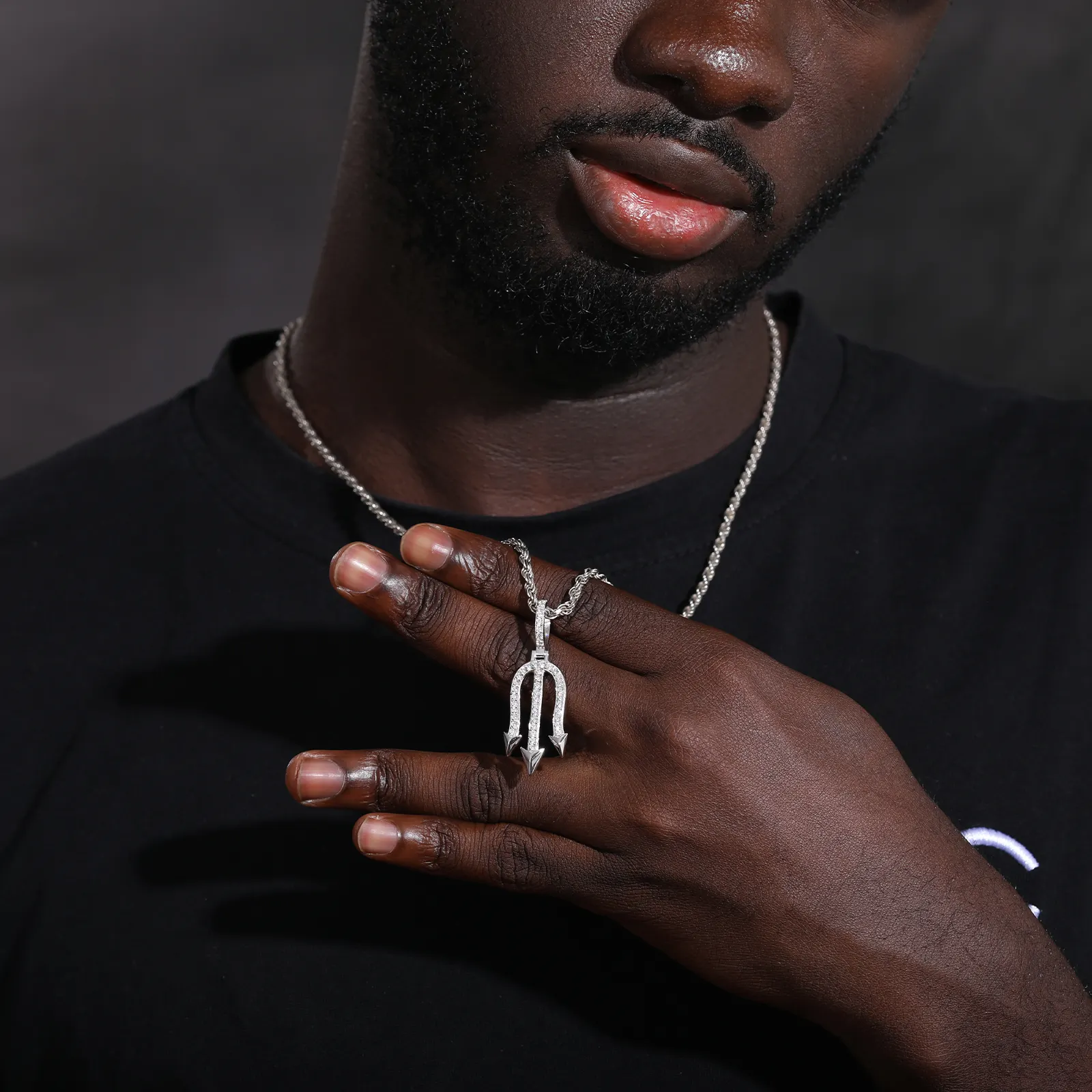 MOISSANITE TRIDENT PENDANT IN STERLING SILVER - Image 4